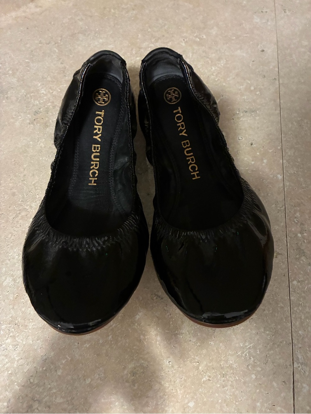 Tory Burch Black Patent Leather Ballet Flats with Logo Insole